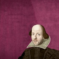 a portrait of shakespeare in front of a purple background