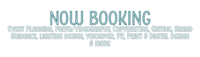 a black background with the words now booking